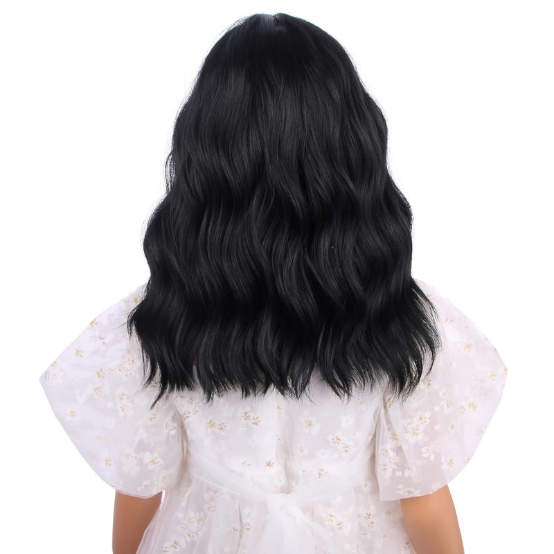 DUDUWIG Girls Black Wig Kids Short Black Wavy Curly Bob Wig Children Black Wig with Bangs Synthetic Wigs for Halloween Party - Image 4
