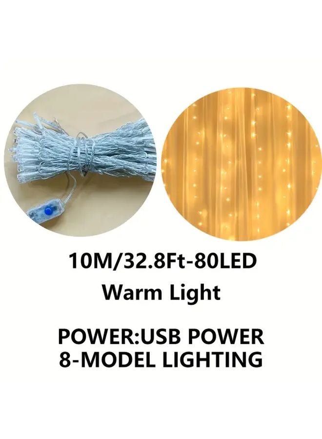 32 8قدم 10م 80LED أضواء خرافية USB ضوء دافئ 8 أوضاع تحكم عن بعد داخلية خارجية - Image 1