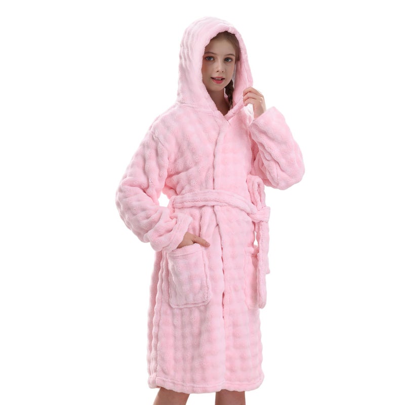 V.&GRIN VGRIN Girls Hooded Towel Robe Soft Bubble Microfiber Super Absorbent QuickDry Bathrobe Bath Spa for 514 Years Kids Light Pink910 - Image 2