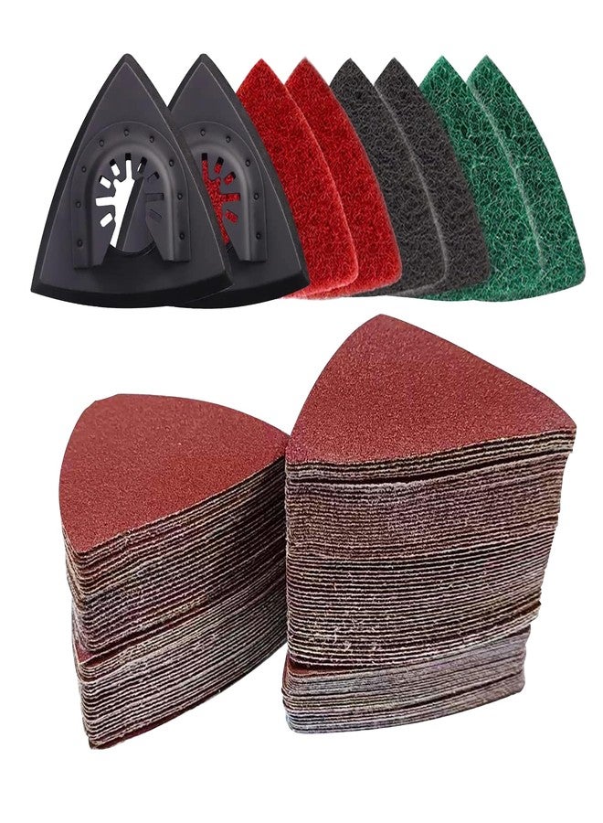 VRKET 133 oscillating tool sanding pads kit,125sandpaper, 2 triangular sanding pads and 6 Triangular Scrubbing Pads for surface sanding,mechanical maintenance cleaning, polishing, deburring - Image 1