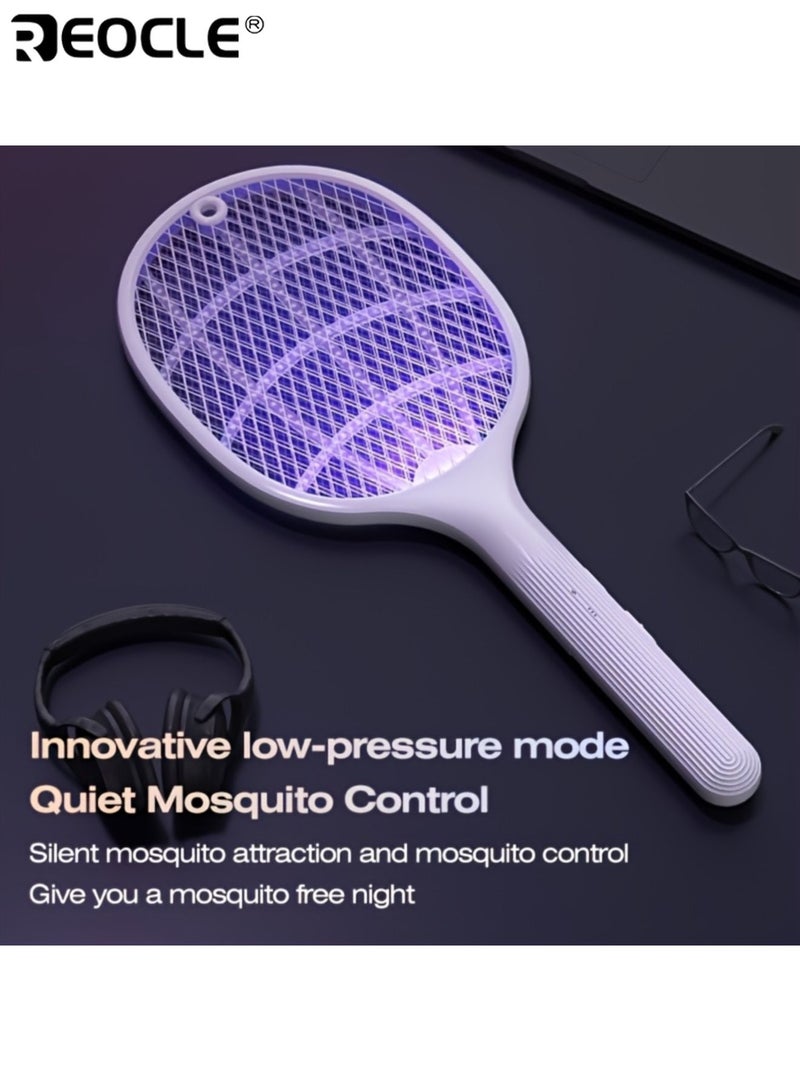 ريوكل مضرب ذباب قابل لإعادة الشحن عبر USB، مع جهاز قوي للقضاء على البعوض، ومصنوع من مادة البولي بروبيلين، وقاتل حشرات كهربائي يعمل بجهد منخفض، للاستخدام المنزلي والمكتب والسكن الجامعي. - Image 4