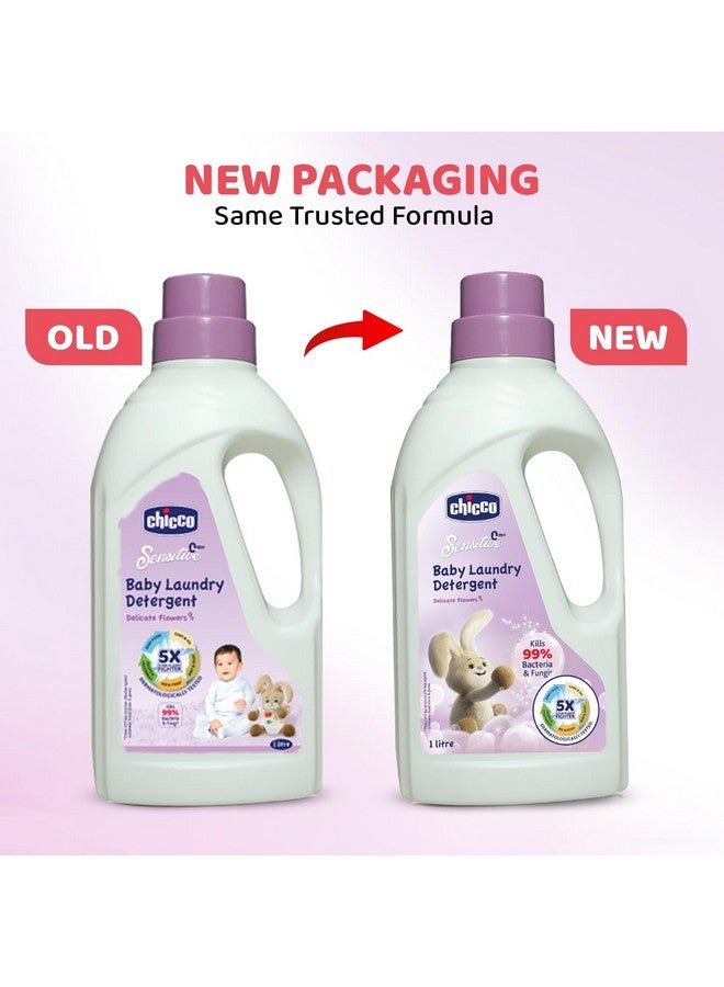 شيكو منظف الغسيل السائل للأطفال، 5X Stain & Germ Fighter، يقتل 99% من الجراثيم، تم اختباره من قبل أطباء الجلدية للتنظيف الفعال واللطيف، زهور رقيقة (1 لتر)، 1 قطعة - Image 3