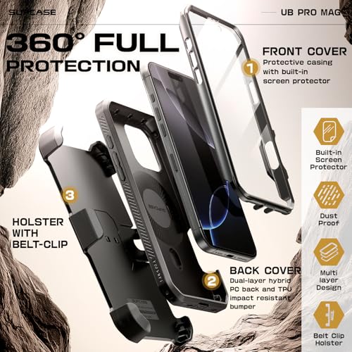 SupCase حافظة SUPCASE لجهاز iPhone 16 Pro مع حامل (UBPro Mag) ، [دعم MagSafe] [حماية شاشة مدمجة ومشبك حزام] [حماية بمعايير عسكرية] حافظة هاتف مغناطيسية لجهاز iPhone 16 Pro 6.3'' 2024، أسود - Image 5