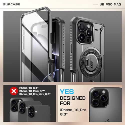 SupCase حافظة SUPCASE لجهاز iPhone 16 Pro مع حامل (UBPro Mag) ، [دعم MagSafe] [حماية شاشة مدمجة ومشبك حزام] [حماية بمعايير عسكرية] حافظة هاتف مغناطيسية لجهاز iPhone 16 Pro 6.3'' 2024، أسود - Image 2