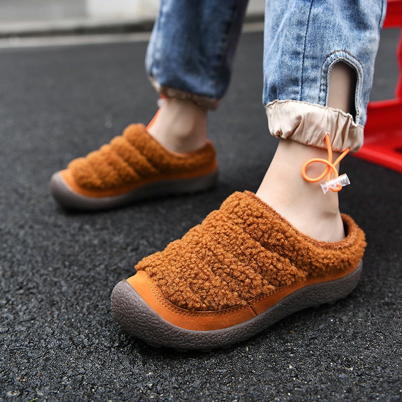 Winter New Lazy Cotton Slippers Men'S Middle And Big Children'S Home Cotton Shoes Students Outdoor Fleece-Lined Slip-On Warm Shoes - Image 1