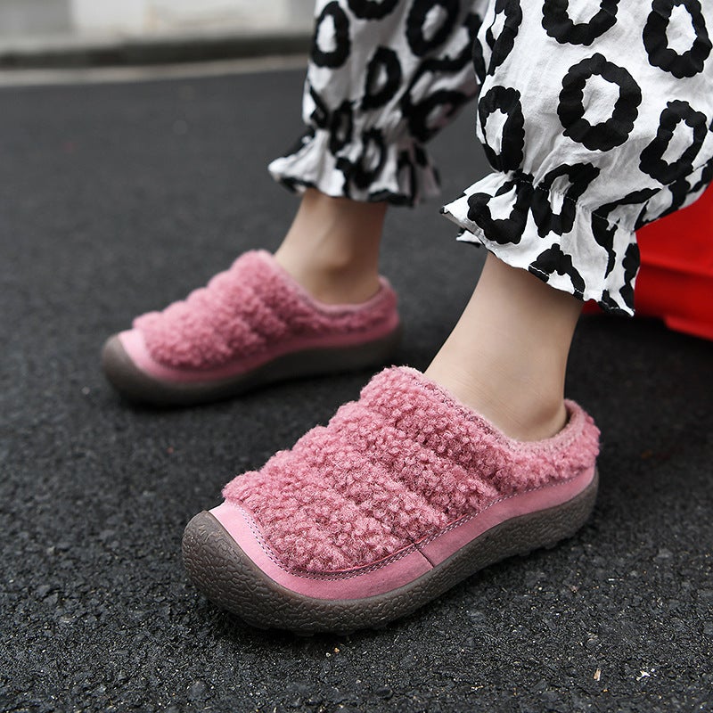 Winter New Lazy Cotton Slippers Men'S Middle And Big Children'S Home Cotton Shoes Students Outdoor Fleece-Lined Slip-On Warm Shoes - Image 3