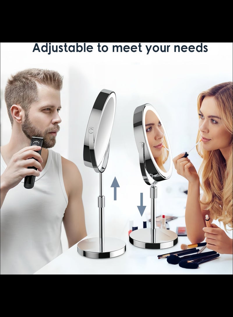 ون سيركل مرآة مكياج مضيئة ذات عدسة واحدة، 2500 مللي أمبير/ساعة قابلة لإعادة الشحن مرآة الزينة القابلة لإعادة الشحن مع 3 إضاءة ملونة وارتفاعها قابل للضبط ومرآة الصمام المكبر 10x، ومرآة الضوء التجميلي ذات 8.6"هي هدية جيدة أيضًا - Image 5