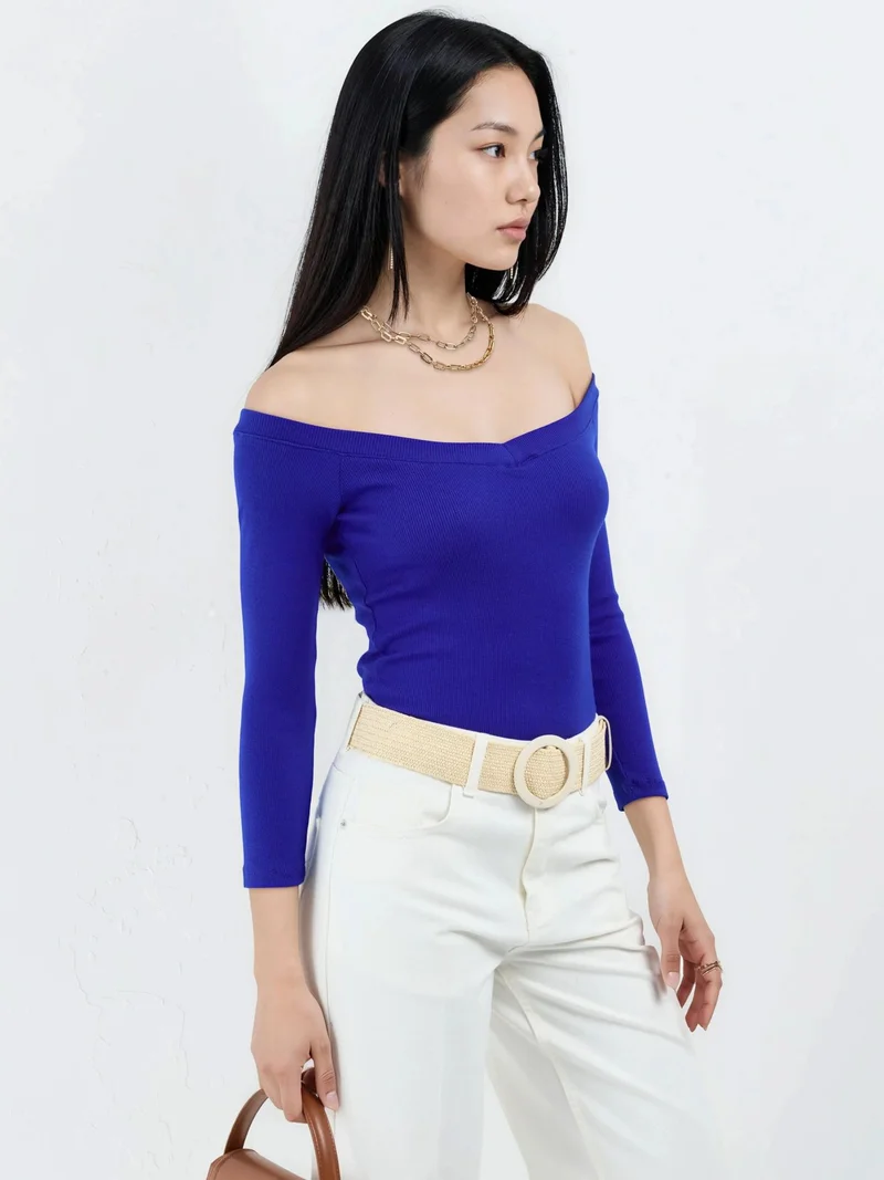 Busem BUSEM Slim Fit Ribbed Crop Blouse