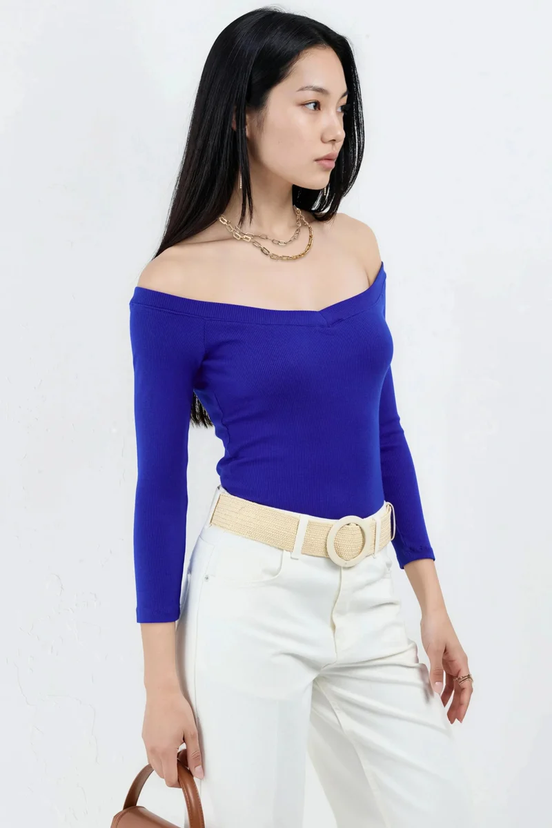 بوسيم BUSEM Slim Fit Ribbed Crop Blouse