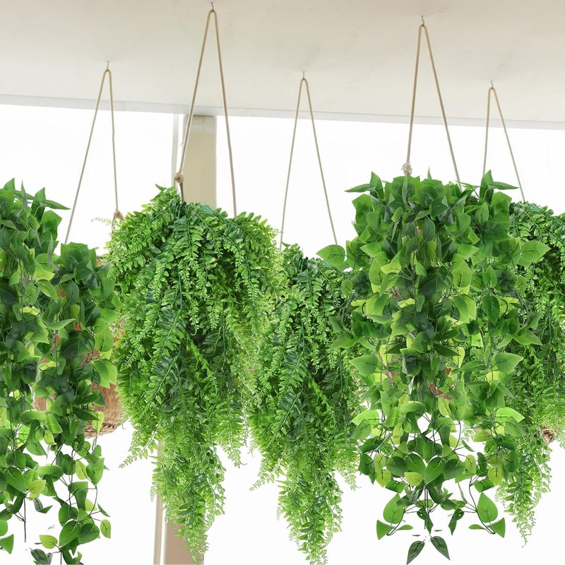 Hoteam 12 Pcs Artificial Hanging Plants 32 Inch Fake Ivy Vines with Fake Leaves Patio Artificial Plants Greenery for Living Room Indoor Outdoor Wall, No Basket (Pothos,Persian Grass) - Image 4