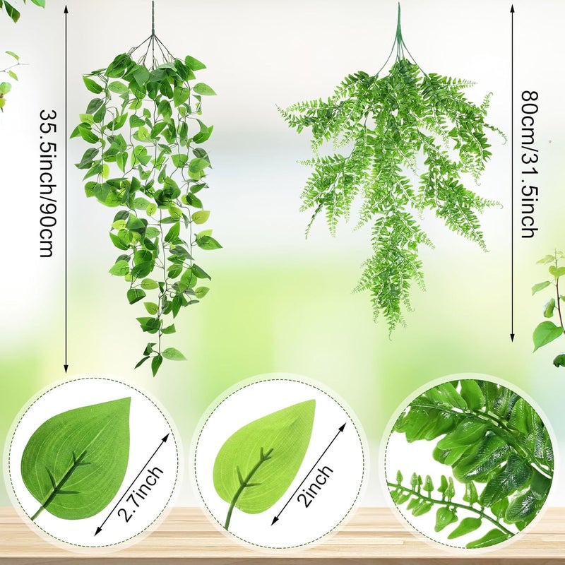 Hoteam 12 Pcs Artificial Hanging Plants 32 Inch Fake Ivy Vines with Fake Leaves Patio Artificial Plants Greenery for Living Room Indoor Outdoor Wall, No Basket (Pothos,Persian Grass) - Image 2