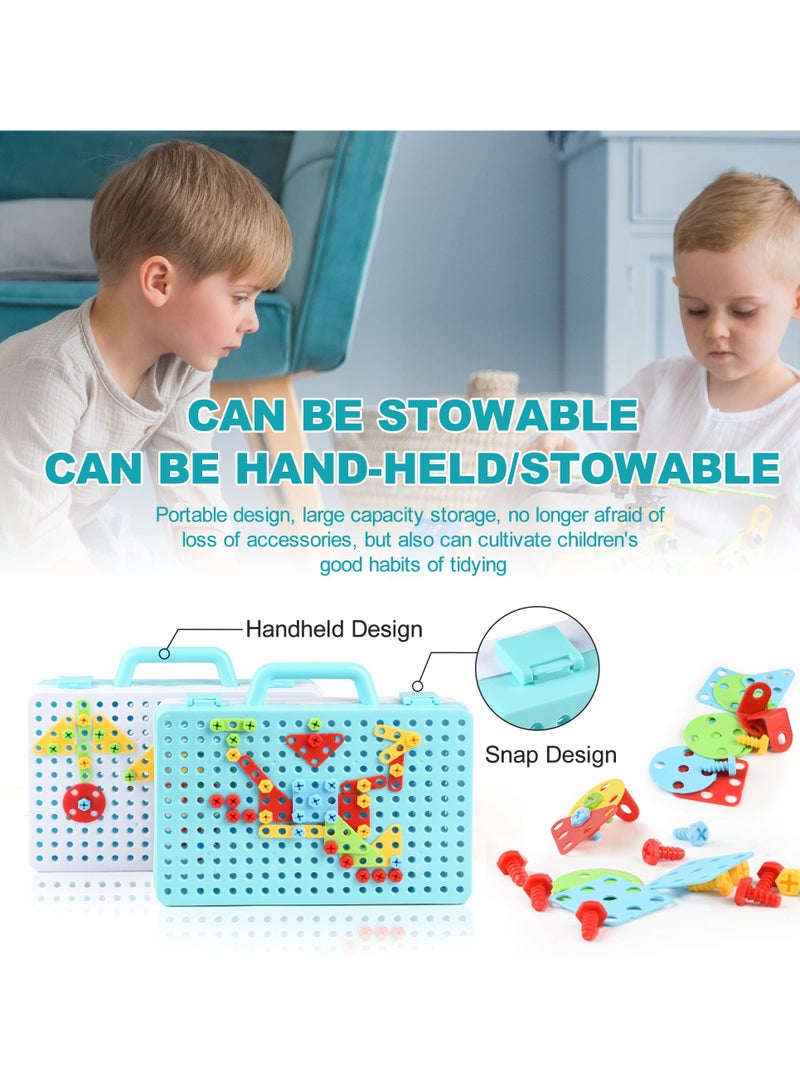 Excefore Mosaic Drill Toys Creative Mosaic Puzzle Toy with Electric Drill STEM Learning Toys Construction Engineering Building Block Games with Toy Drill & Screw Driver Tool Set - Image 3