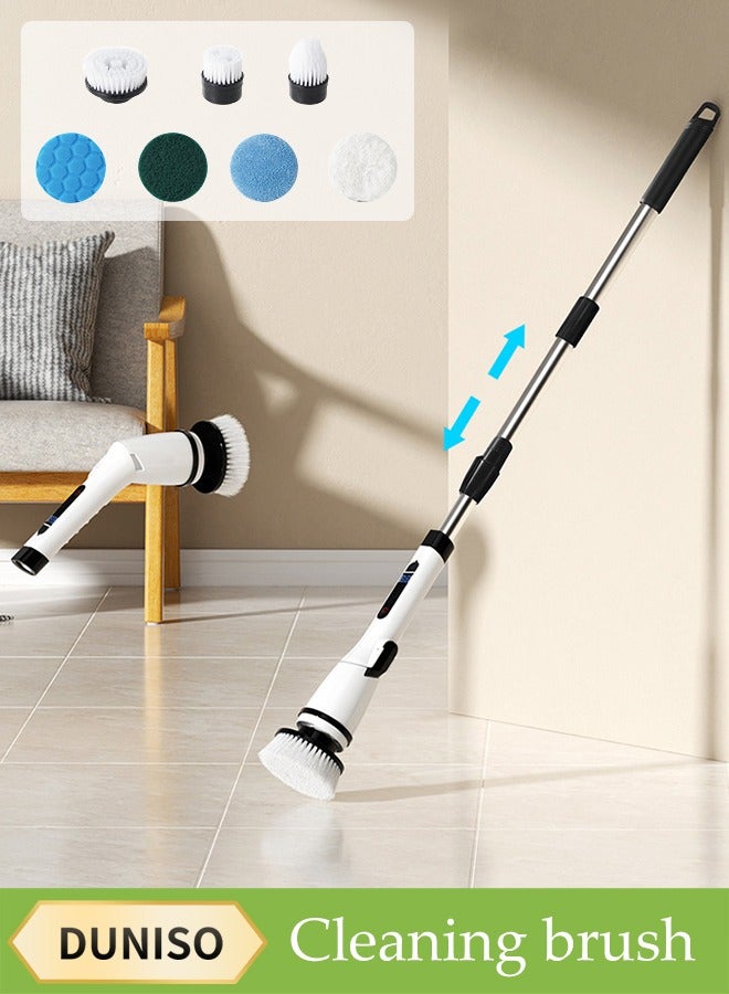 DUNISO Electric Cleaning Brush With 8 Replacement Brush Heads, Multi-Function Household Adjustable Extended Handle, Cordless Electric Rotating Brush, Extra Long Battery Life, Suitable For Bathroom Kitchen Bathtub Glass Car Cleaning Brush - Image 1