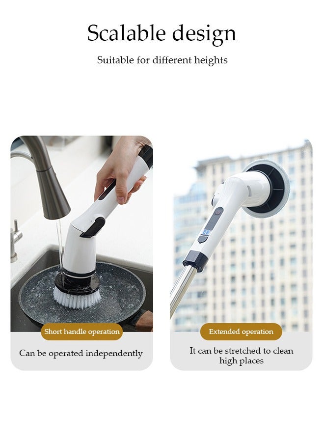 DUNISO Electric Cleaning Brush With 8 Replacement Brush Heads, Multi-Function Household Adjustable Extended Handle, Cordless Electric Rotating Brush, Extra Long Battery Life, Suitable For Bathroom Kitchen Bathtub Glass Car Cleaning Brush - Image 3