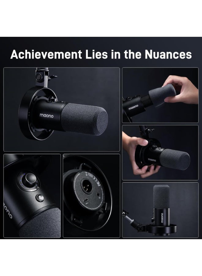 MAONO PD300X Professional USB/XLR Dynamic Microphone for Podcasting, Streaming & Content Creation | Cardioid Mic with 24Bit/192kHz Studio Audio, 5-Level Noise Reduction & 3-in-1 Smart Control Knob | Ideal for Voice Over, Recording & Broadcasting | Black - Image 2