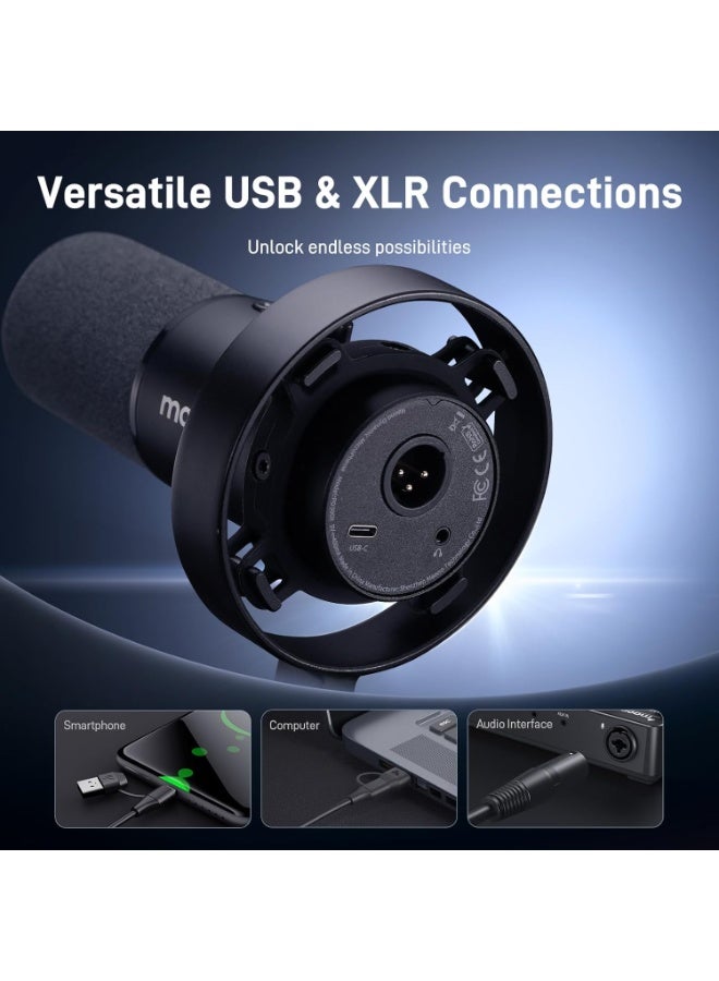 MAONO PD300X Professional USB/XLR Dynamic Microphone for Podcasting, Streaming & Content Creation | Cardioid Mic with 24Bit/192kHz Studio Audio, 5-Level Noise Reduction & 3-in-1 Smart Control Knob | Ideal for Voice Over, Recording & Broadcasting | Black - Image 4