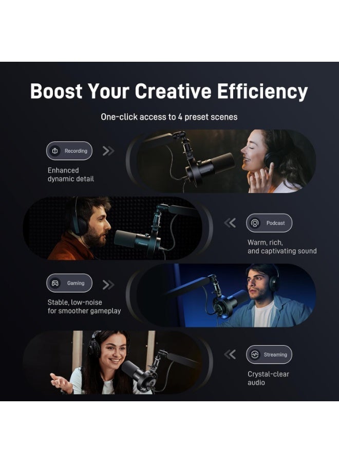 MAONO PD300X Professional USB/XLR Dynamic Microphone for Podcasting, Streaming & Content Creation | Cardioid Mic with 24Bit/192kHz Studio Audio, 5-Level Noise Reduction & 3-in-1 Smart Control Knob | Ideal for Voice Over, Recording & Broadcasting | Black - Image 3