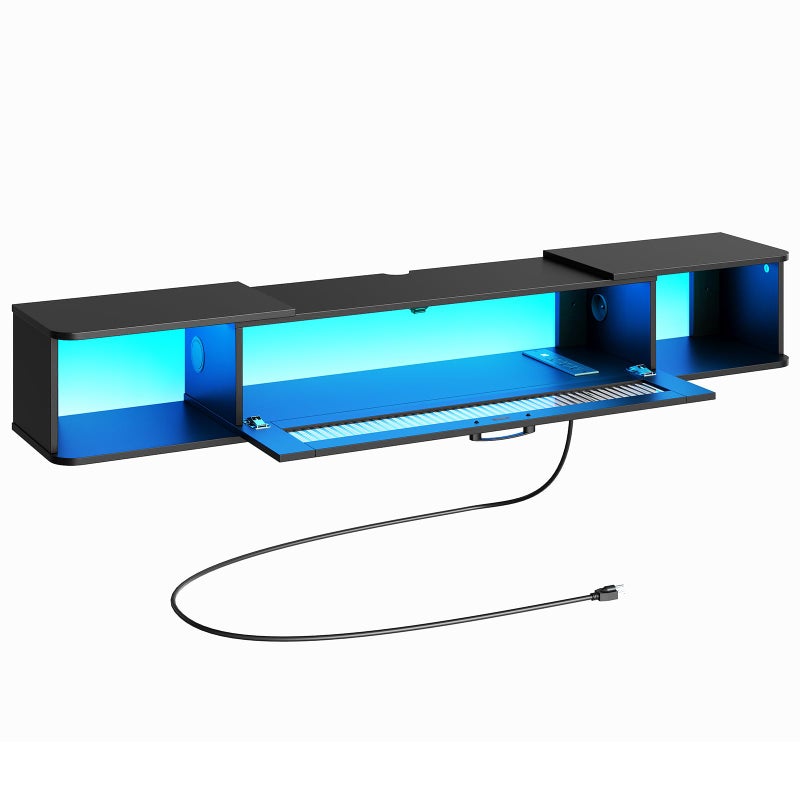 HOOBRO Floating TV Stand with LED Light Power Outlet for TVs up to 65â€, Wall Mounted TV Shelf, Modern Media Console Entertainment Center Under TV, for Living Room Bedroom, Black BK34UDDS01G1 - Image 1
