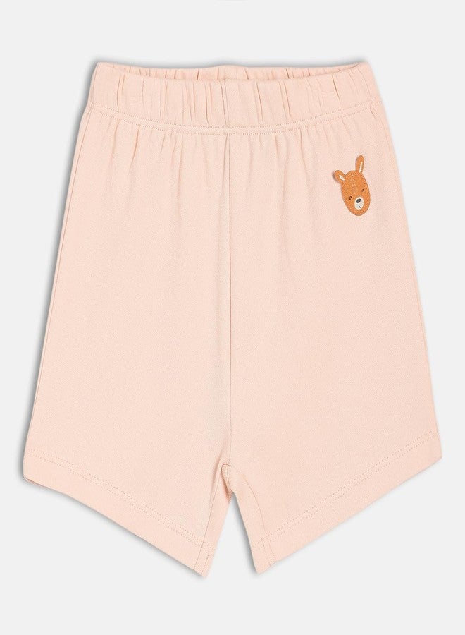miniklub Cotton Striped & Solid Shorts,Pack of 2, White & Pink(3-6M) - Image 3
