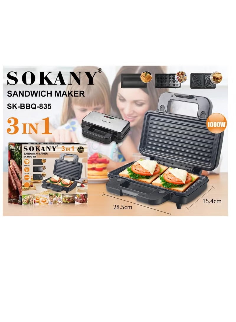 سوكاني ساندوتش ميكر سوكاني SK‑BBQ-835 – 3×1 – قوة 1000 واط – بسعات متعددة للأطباق المختلفة  - Image 1