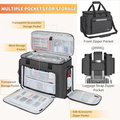 GMAK Sewing Machine Carrying Case Sewing Machine Tote Bag with Removable Padding Pad Universal Carrying Tote Storage Bags Stitching Case with Pockets for Most Standard Brother Singer Janome - Image 3