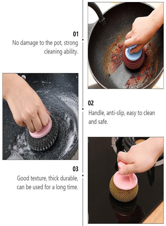 Upkaranwale Kitchen Round Dish Sponges Scourer Cleaning Ball with Handle,Multi-Purpose Scrub Scrubber Sponge Pads Ball for Pot Pan Dish Wash Cleaning (10Pcs) - Image 3
