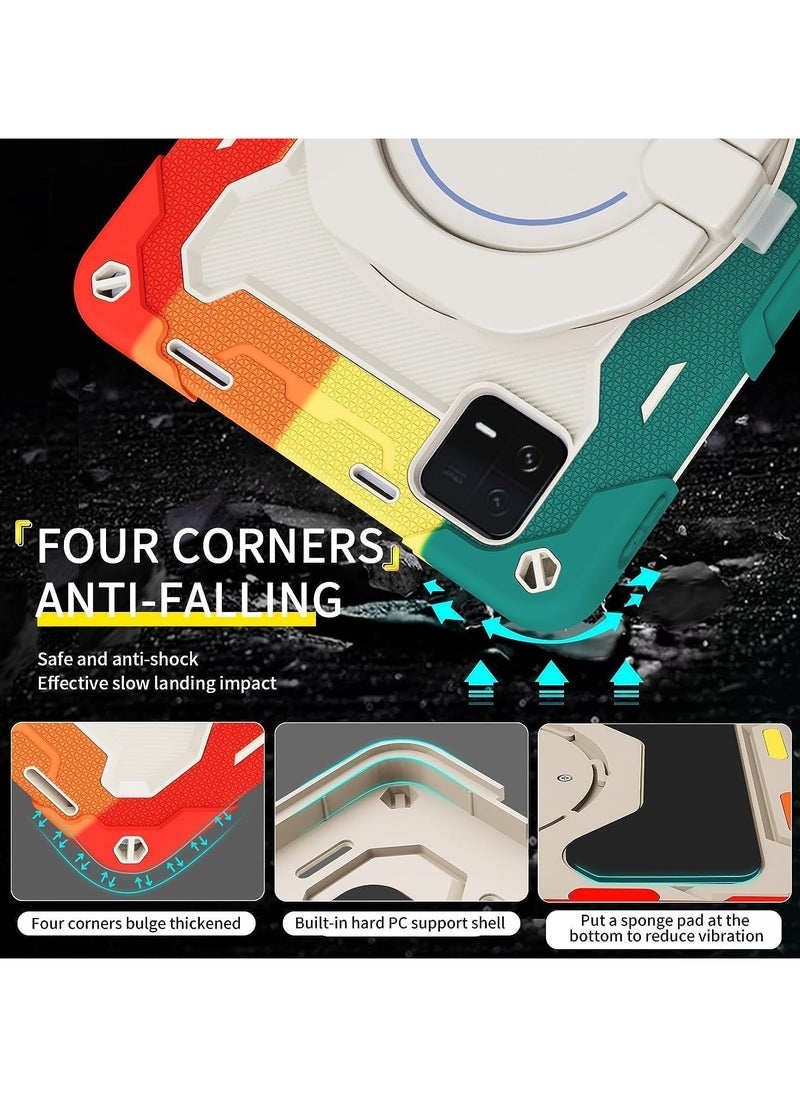 Tablet Case Compatible with Xiaomi Mi Pad 6 Pro 2023 11.2 inch,360° Rotatable Handle Stand Case Three-in-one Shatter-Resistant Shell, Drop-Proof,Shoulder Strap Pad Cover (RAINBOW RED)