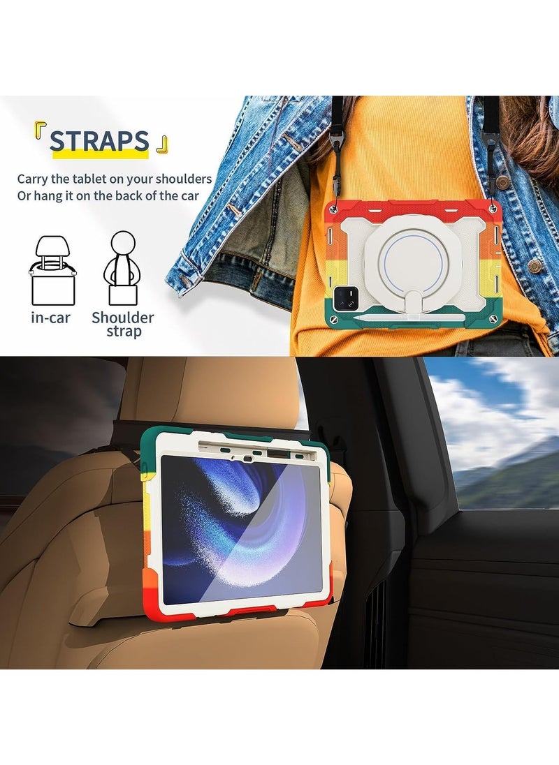 Tablet Case Compatible with Xiaomi Mi Pad 6 Pro 2023 11.2 inch,360° Rotatable Handle Stand Case Three-in-one Shatter-Resistant Shell, Drop-Proof,Shoulder Strap Pad Cover (RAINBOW RED)