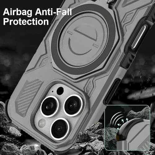 KARWAN Tough Shockproof Armor Back Case Cover Compatible with iPhone 16 Pro Max with 360 Degree Rotation Magnetic Attraction Ring, Holder Heavy Duty Rugged Cover with MagEaze Wireless Charging (Grey) - Image 5