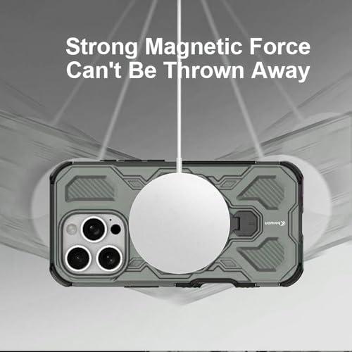 KARWAN Tough Shockproof Armor Back Case Cover Compatible with iPhone 16 Pro Max with 360 Degree Rotation Magnetic Attraction Ring, Holder Heavy Duty Rugged Cover with MagEaze Wireless Charging (Grey) - Image 4