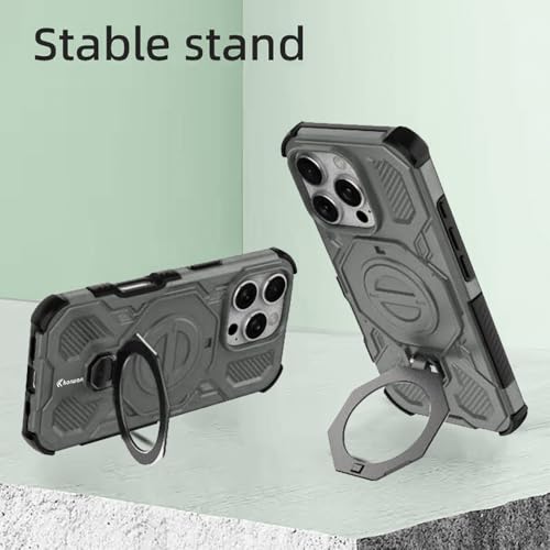 KARWAN Tough Shockproof Armor Back Case Cover Compatible with iPhone 16 Pro Max with 360 Degree Rotation Magnetic Attraction Ring, Holder Heavy Duty Rugged Cover with MagEaze Wireless Charging (Grey) - Image 3