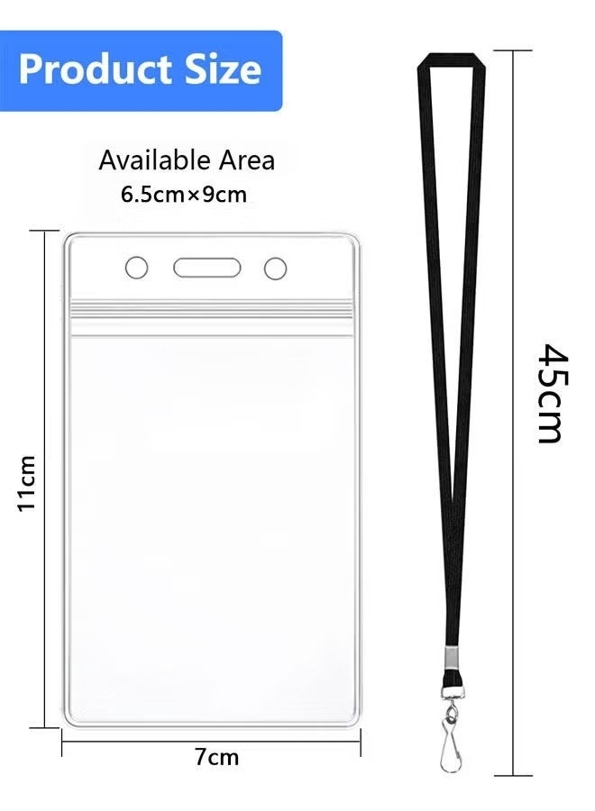 10 قطع من حاملات شارات الاسم البلاستيكية مع حبل تثبيت، حامل شارات الهوية الشفاف المقاوم للماء مع مشبك حبل تثبيت للمدرسة أو العمل أو المكتب أو العمودي - Image 2