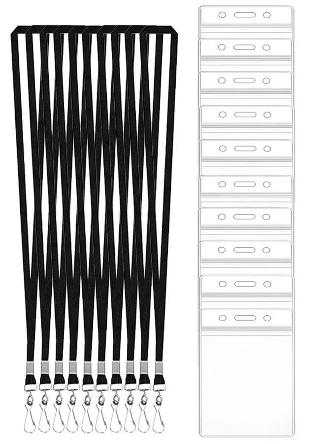 10 قطع من حاملات شارات الاسم البلاستيكية مع حبل تثبيت، حامل شارات الهوية الشفاف المقاوم للماء مع مشبك حبل تثبيت للمدرسة أو العمل أو المكتب أو العمودي - Image 1