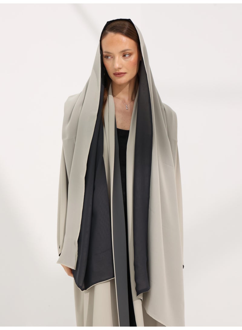 Khan&Co. Sun&Moon BeigeGrey Sun&Moon BeigeGrey Abaya in beige and grey in comfortable buttery fabric - with concealed stitching - by Abdullah Khan - Image 5