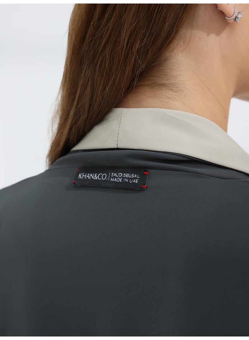 Khan&Co. Sun&Moon BeigeGrey Sun&Moon BeigeGrey Abaya in beige and grey in comfortable buttery fabric - with concealed stitching - by Abdullah Khan - Image 2