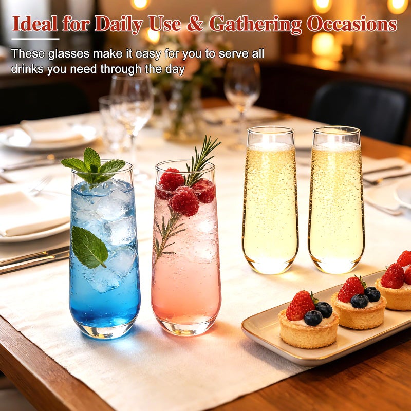 Ufrount Stemless Champagne Flutes Set of 16, 9.5 oz Champagne Glasses, Multi-purpose Mimosa Glasses for Prosecco, Cocktail, Water, Weddings, Bar and Parties - Image 5