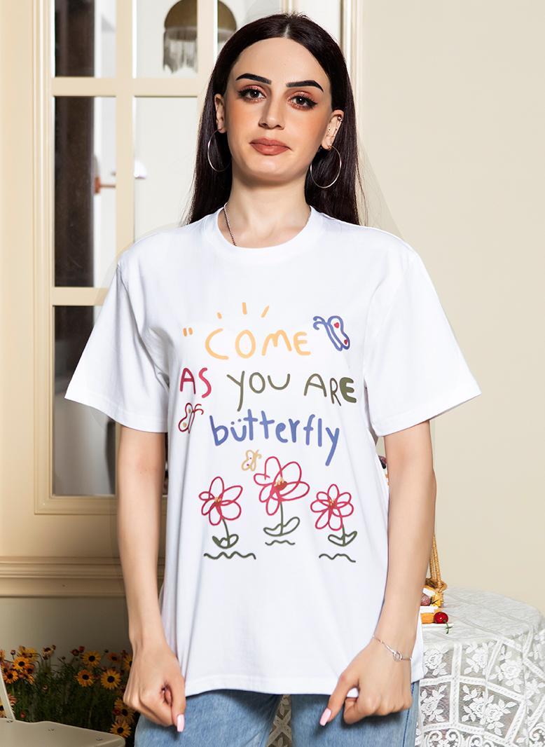 FridayIn Casual Round neck Solid color Color contrast Pos-flower Regular sleeve T-Shirts White - Image 5
