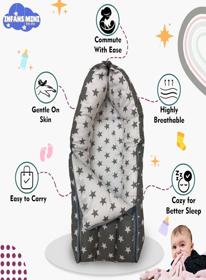 Infans Mini سرير أطفال صغير من إنفانس، كيس نوم وعش حمل قطني | سرير أطفال محمول قابل للتحويل 3 في 1 | سرير نوم للجنسين للأطفال حديثي الولادة من عمر 0-6 أشهر (رمادي نجمي) - Image 5