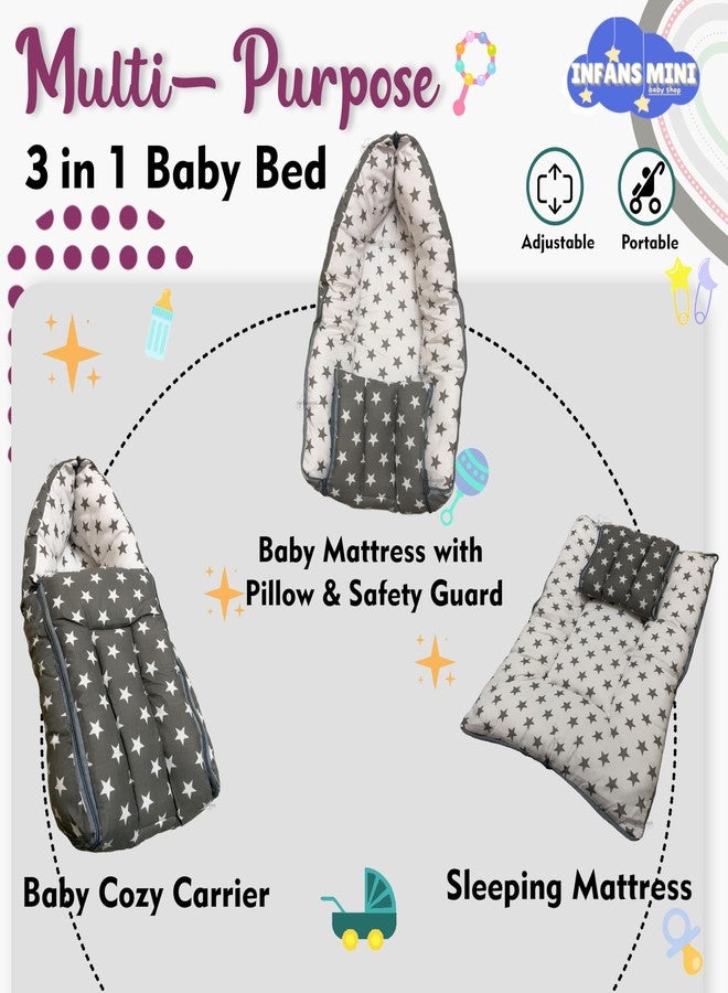 Infans Mini سرير أطفال صغير من إنفانس، كيس نوم وعش حمل قطني | سرير أطفال محمول قابل للتحويل 3 في 1 | سرير نوم للجنسين للأطفال حديثي الولادة من عمر 0-6 أشهر (رمادي نجمي) - Image 4