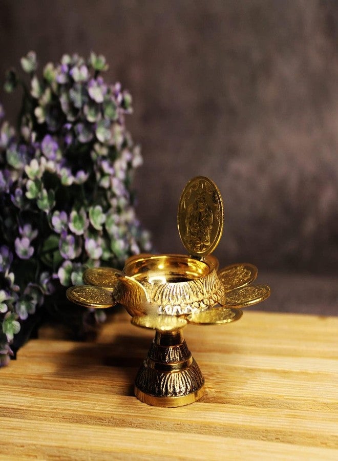 JDS Puja Articles by Sengems Brass Kubera Vilakku with Stand – Gaja Lakshmi Kubera Diya for Pooja & Diwali (9 Coins) - Image 2