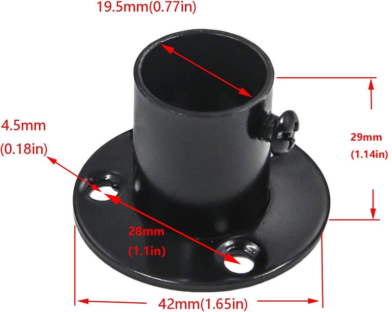 Antrader 0.75 Inch Diameter Stainless Steel Matte Black Adjustable Closet Rod Flange Holder Shower Socket Bracket Support Pack of 4 - Image 2