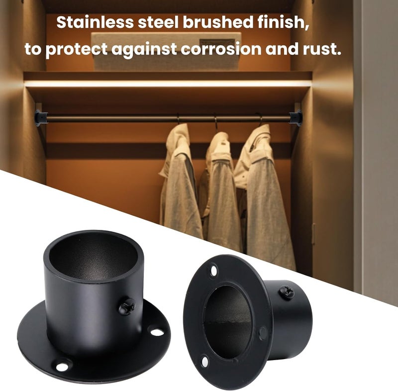 Antrader 0.75 Inch Diameter Stainless Steel Matte Black Adjustable Closet Rod Flange Holder Shower Socket Bracket Support Pack of 4 - Image 5