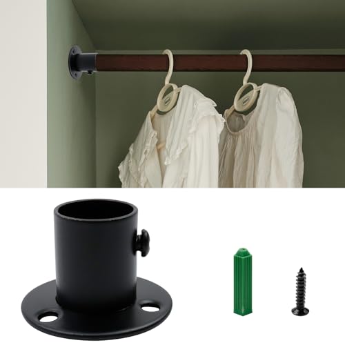Antrader 0.75 Inch Diameter Stainless Steel Matte Black Adjustable Closet Rod Flange Holder Shower Socket Bracket Support Pack of 4 - Image 3
