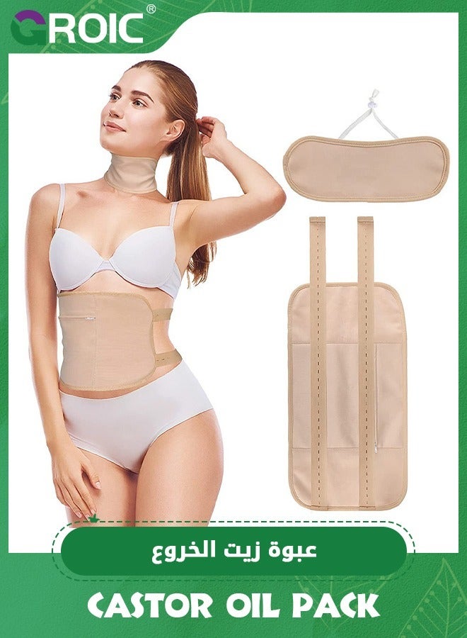 GROIC Castor Oil Pack Wrap, Reusable Organic Castor Oil Pack Kit, Castor Oil Packs for Liver Detox with Adjustable Elastic Strap Flannel Cotton Machine Washable Anti Oil Leak - Image 1