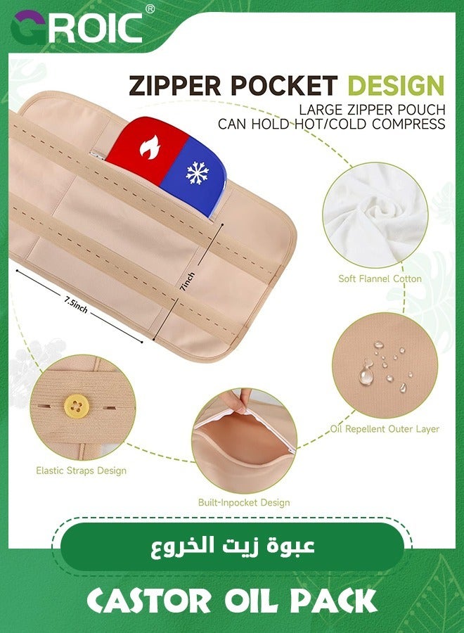 GROIC Castor Oil Pack Wrap, Reusable Organic Castor Oil Pack Kit, Castor Oil Packs for Liver Detox with Adjustable Elastic Strap Flannel Cotton Machine Washable Anti Oil Leak - Image 2