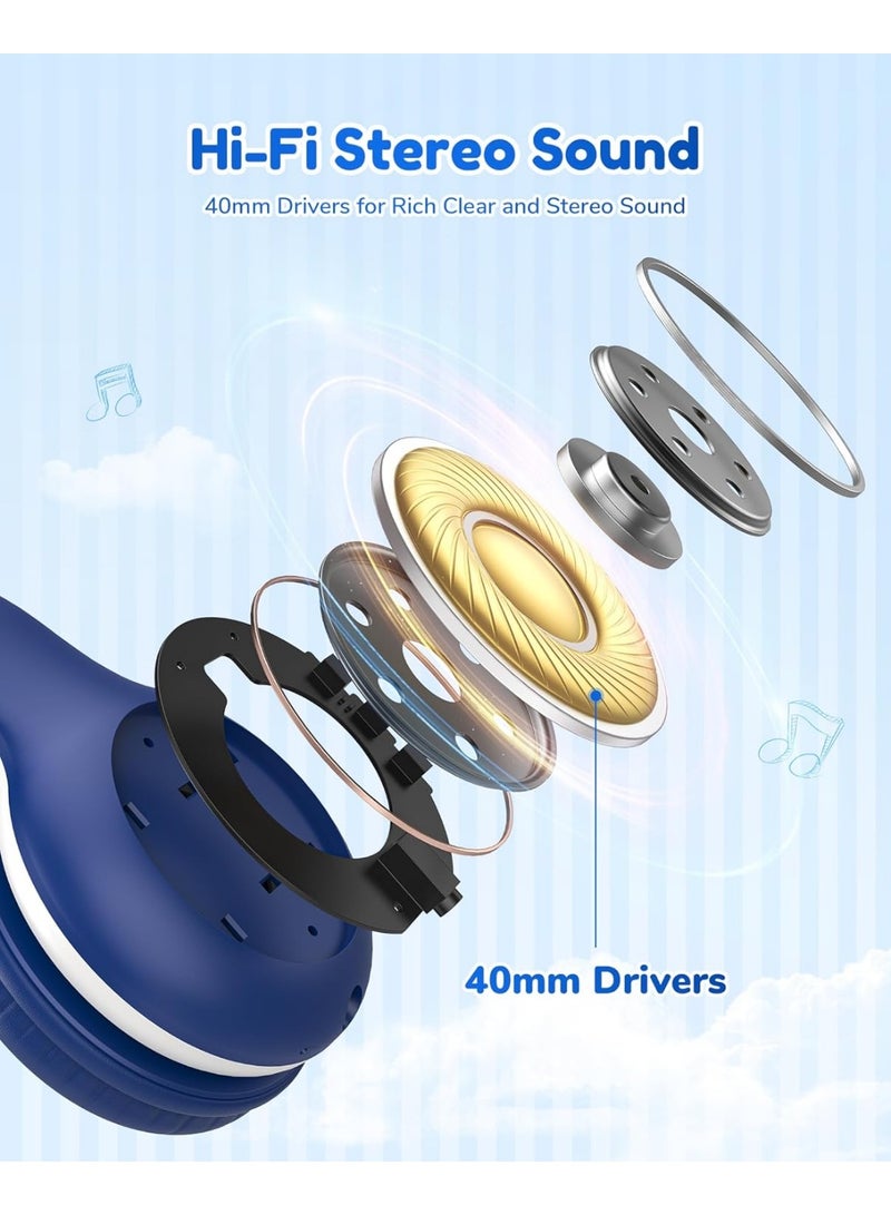 إيرفن سماعات EarFun K2 بلوتوث للأطفال، محدد مستوى الصوت للحماية، وقت تشغيل حتى 40 ساعة، Bluetooth 5.0 مع ميكروفون، صوت ستيريو، تصميم فوق الأذن قابل للطي، مناسبة للأطفال والمدرسة والسفر والآيباد والتابلت. - Image 4