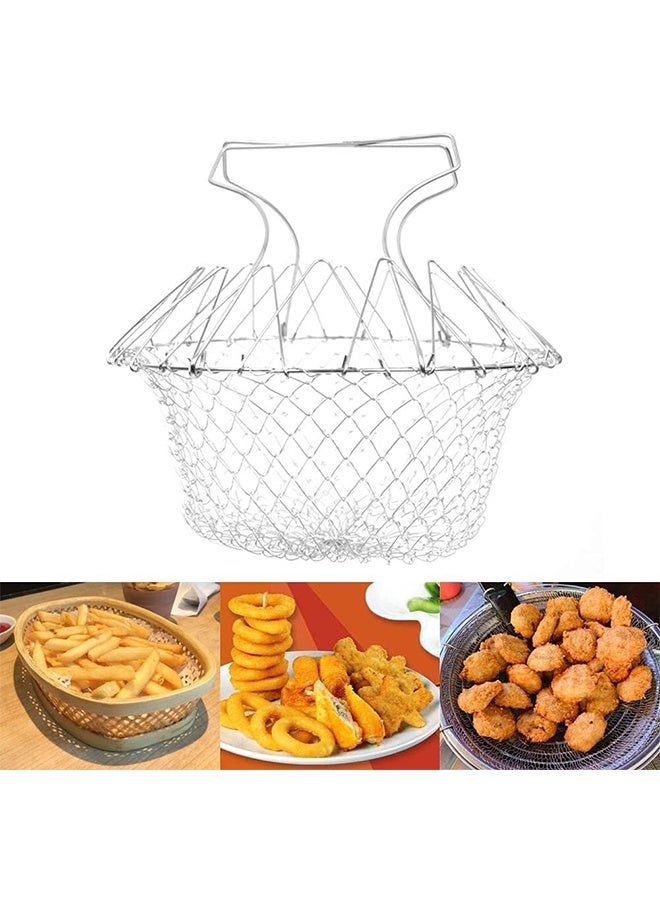 JCB CHIC Stainless Steel Frying Basket, Foldable Multi-Function Collapsible Colander Steam Rinse Strain Strainer Mesh Basket Fried Filter for Washing Fruits, Vegetables, Fried Food - Image 1