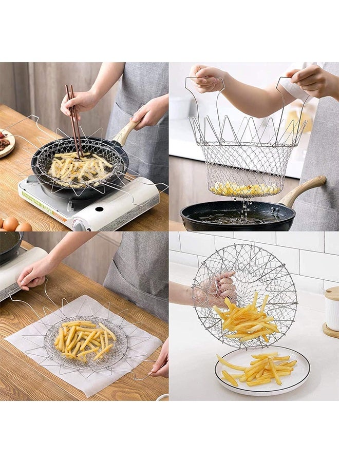 JCB CHIC Stainless Steel Frying Basket, Foldable Multi-Function Collapsible Colander Steam Rinse Strain Strainer Mesh Basket Fried Filter for Washing Fruits, Vegetables, Fried Food - Image 3