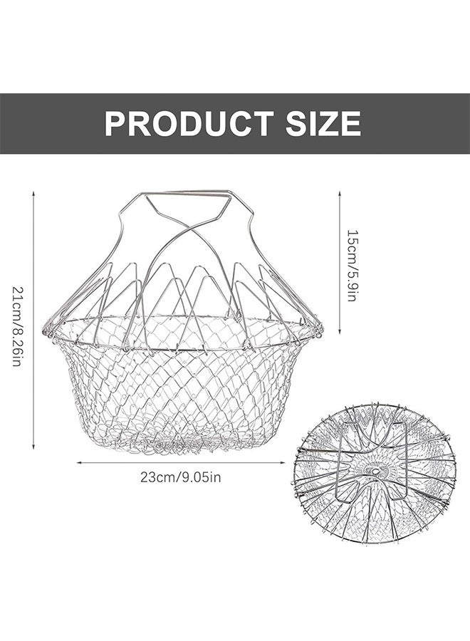 JCB CHIC Stainless Steel Frying Basket, Foldable Multi-Function Collapsible Colander Steam Rinse Strain Strainer Mesh Basket Fried Filter for Washing Fruits, Vegetables, Fried Food - Image 2