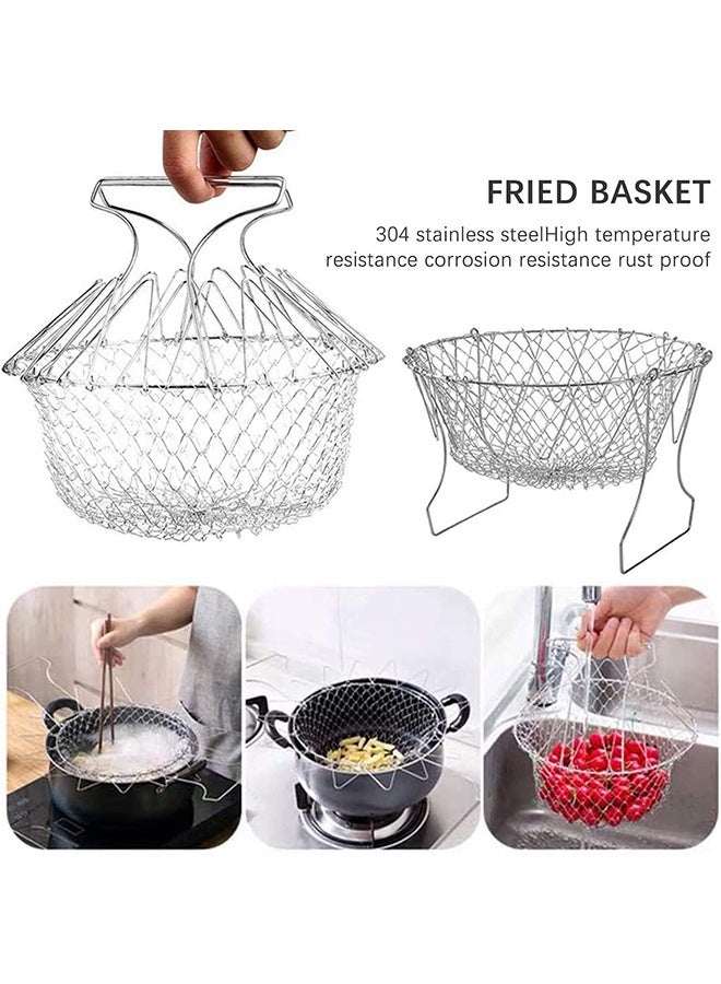 JCB CHIC Stainless Steel Frying Basket, Foldable Multi-Function Collapsible Colander Steam Rinse Strain Strainer Mesh Basket Fried Filter for Washing Fruits, Vegetables, Fried Food - Image 4
